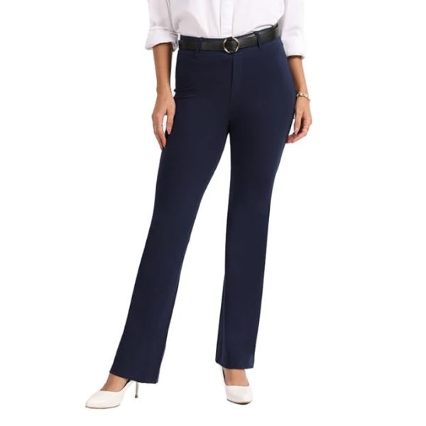 Women High Rise AM:PM Cotton Flare Pants - Lite | Belt Buckles | Classic Patch Pockets | High Waist | Regular Below 5'4