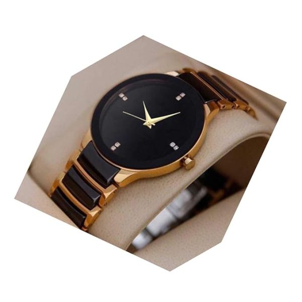 Analogue Men's Watch (Black Dial Multi Colored Strap) (1.Gold)