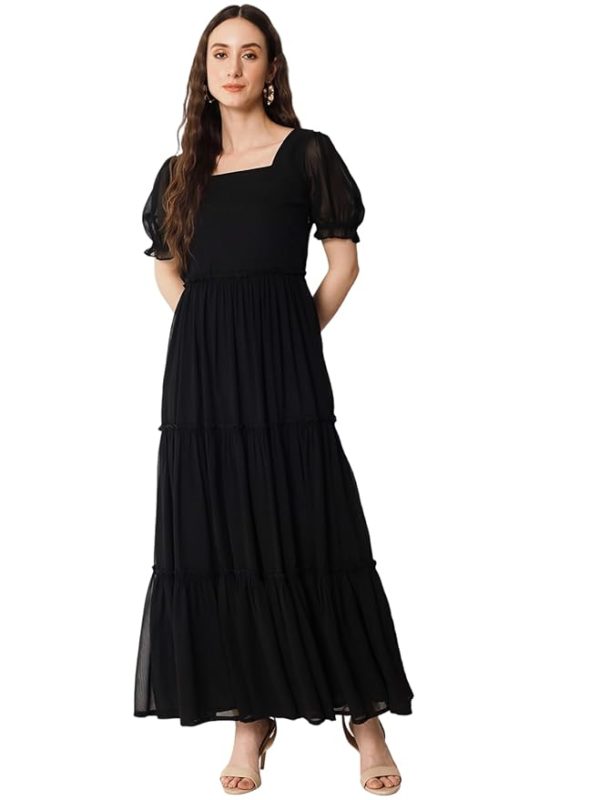 Femvy Designer Georgette Solid Gown for Women 761