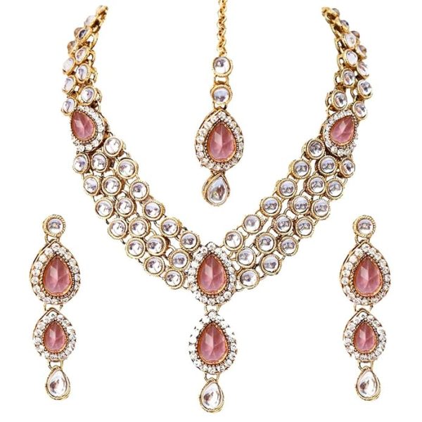 Latest Stylish 18k Gold Plated Traditional Kundan Necklace Jewellery Set for Women